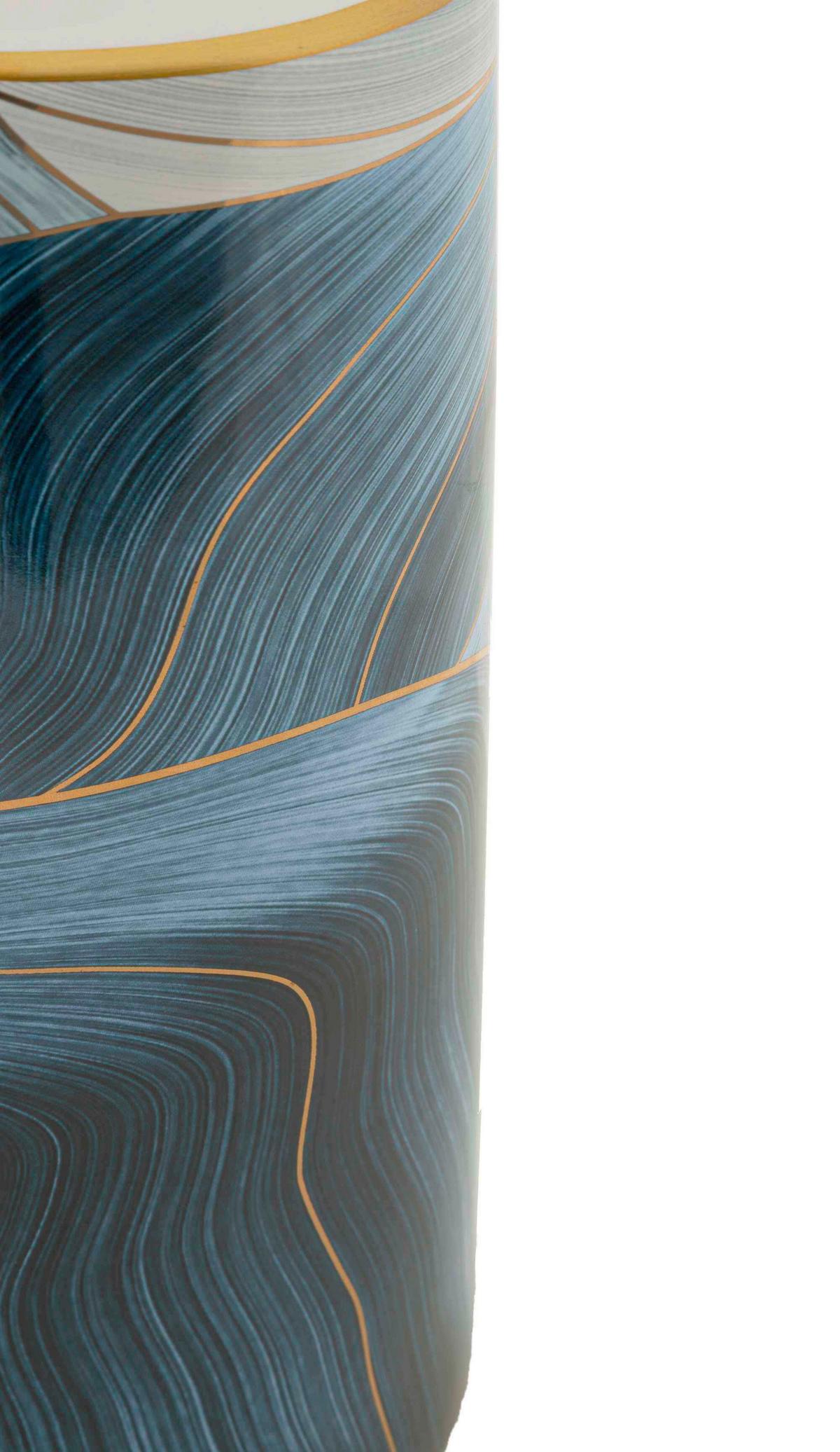 Vase Elegant Tall Blau/Grautöne/Gold B:14cm - Blau/Goldfarben, Basics, Keramik (14/40/14cm)