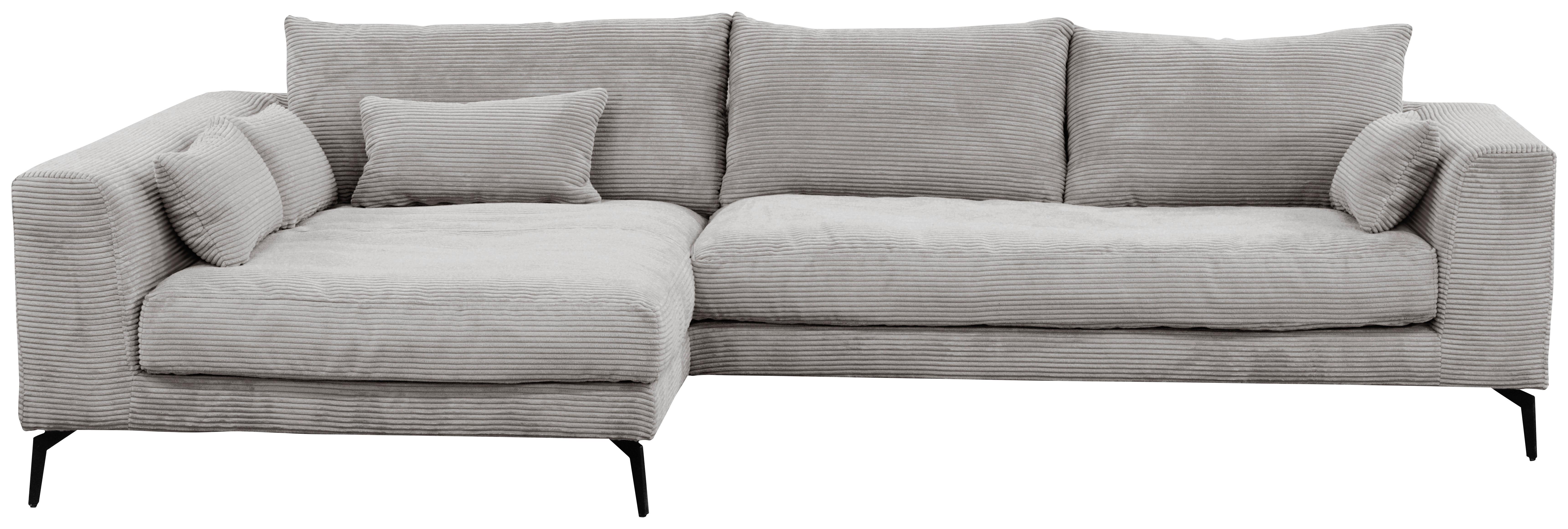 Ecksofa Berlin Cord Hellgrau 172x313 cm - Hellgrau/Schwarz, Design, Textil (172/313cm) - Livetastic