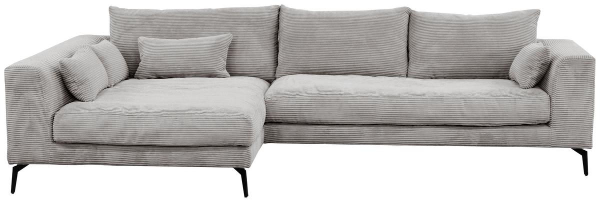 Ecksofa Berlin Cord Hellgrau 172x313 cm - Hellgrau/Schwarz, Design, Textil (172/313cm) - Livetastic