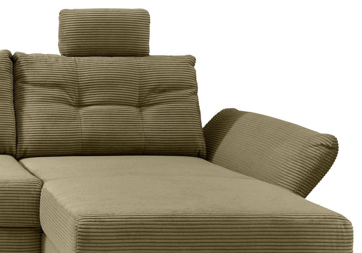 Wohnlandschaft Brizzini mit Schlaffunktion, Olivgrün - Naturfarben/Olivgrün, MODERN, Textil (206/338-352/176cm) - Livetastic