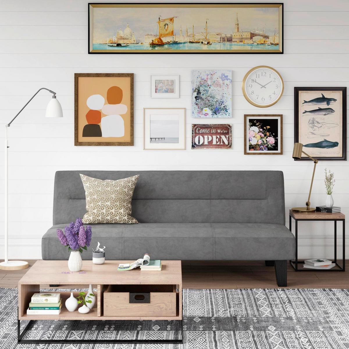 Schlafsofa Kebo, Anthrazit B: 175 Cm - Anthrazit/Schwarz, Design, Textil/Metall (175/73/81cm) - MID.YOU