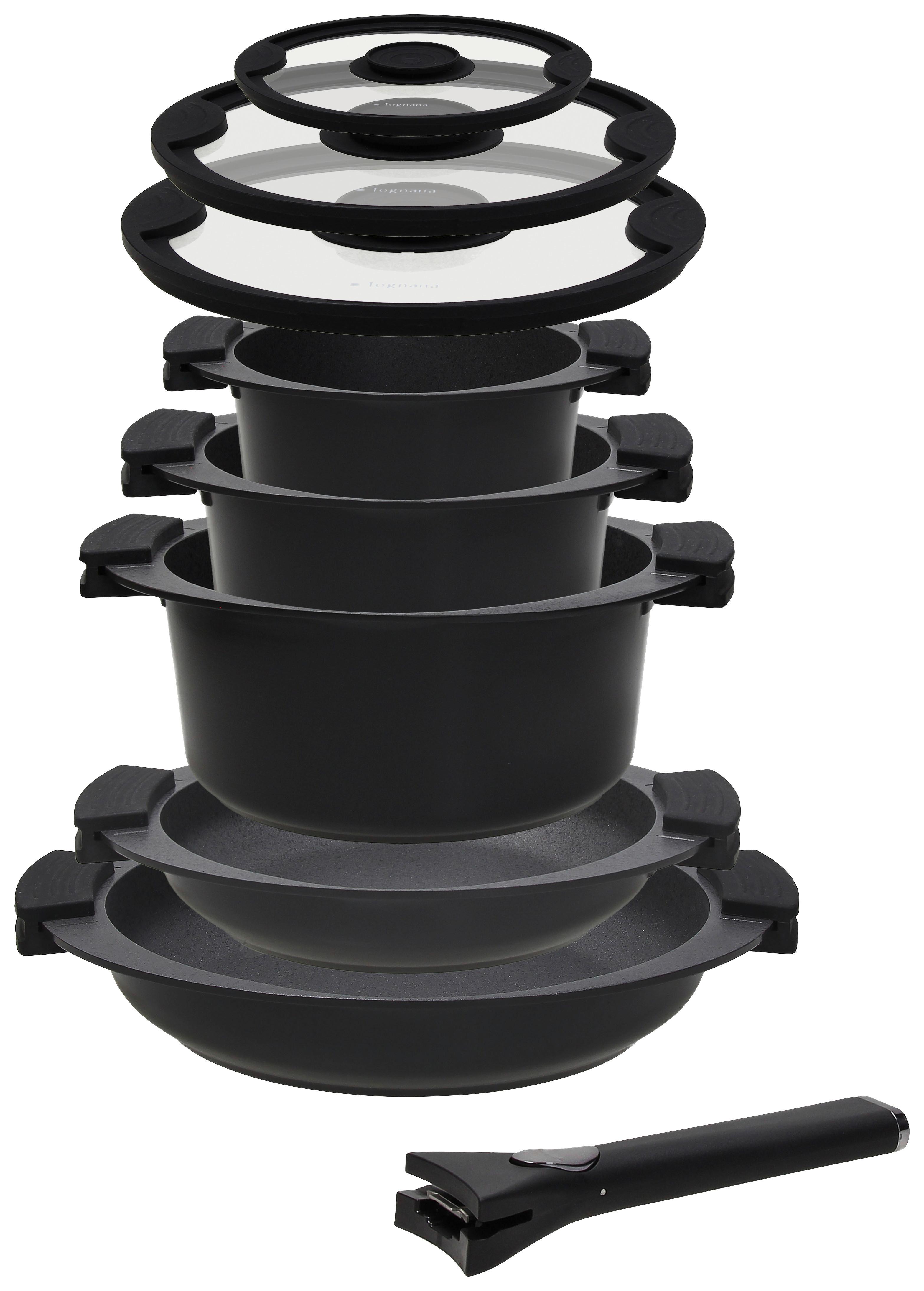 Tognana Kochtopfset 8-tlg. Aluminium 3 Deckel - Klar/Schwarz, Design, Glas/Metall - Tognana