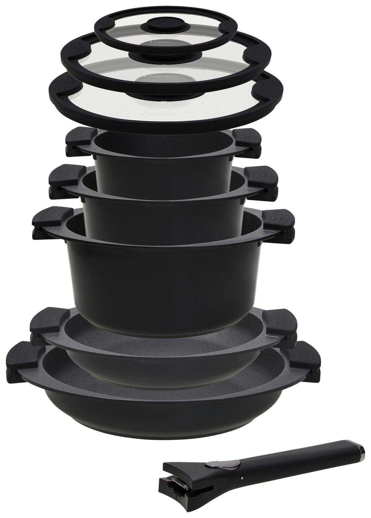 Tognana Kochtopfset 8-tlg. Aluminium 3 Deckel - Klar/Schwarz, Design, Glas/Metall - Tognana