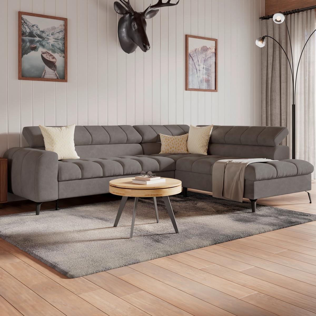 Ecksofa Volf Rechts New Graphitfarben, S: 261x203 cm - Dunkelgrau/Schwarz, Trend, Kunststoff/Textil (261/203cm)