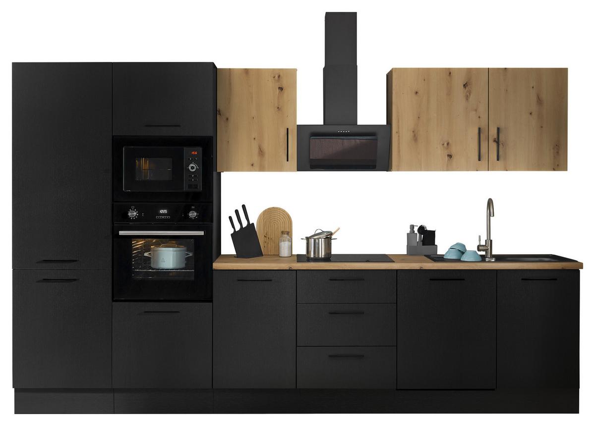 Küchenblock Turin Schwarz/eiche Dekor B: 340 Cm - Schwarz/Eiche Artisan, Basics, Holzwerkstoff (340cm) - MID.YOU