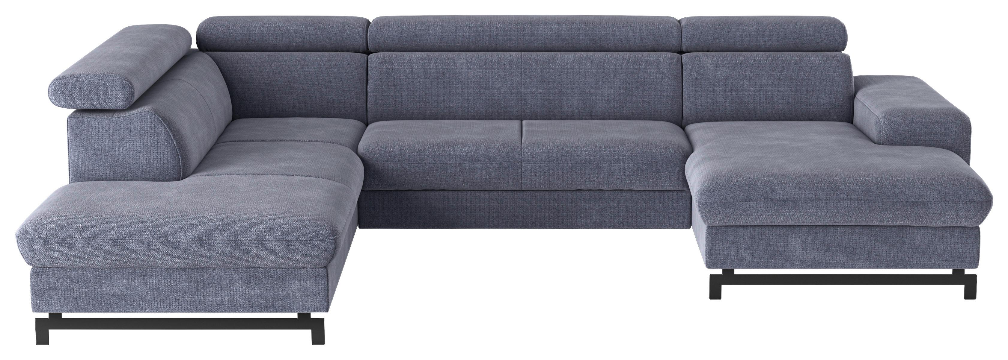 Wohnlandschaft Emma mit Schlaffunktion Blau - Blau/Schwarz, Textil (215/328/165cm) - MID.YOU