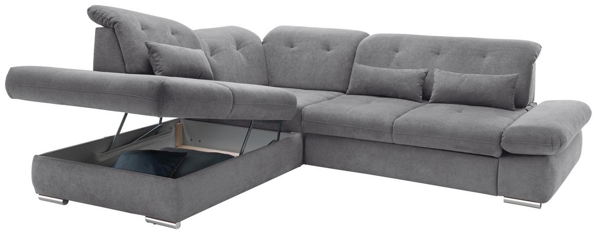 Ecksofa Dalida Dunkelgrau S: 254x280cm - Chromfarben/Dunkelgrau, MODERN, Textil (254/280cm) - Livetastic