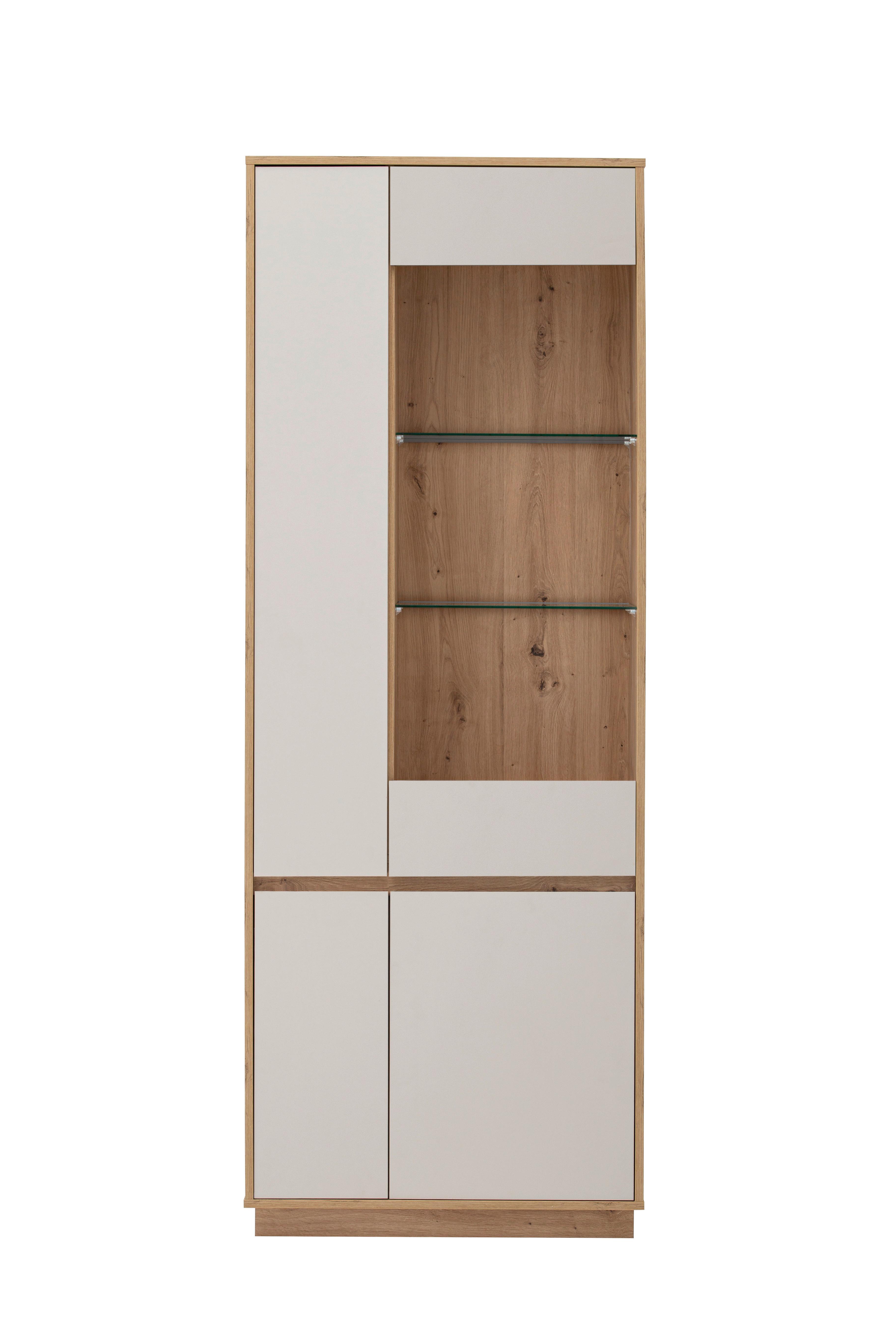 Vitrine Sonora Kaschmir/Eiche B: 75cm - Kaschmir/Eiche Artisan, Design, Glas/Holzwerkstoff (75/205/40cm) - MID.YOU