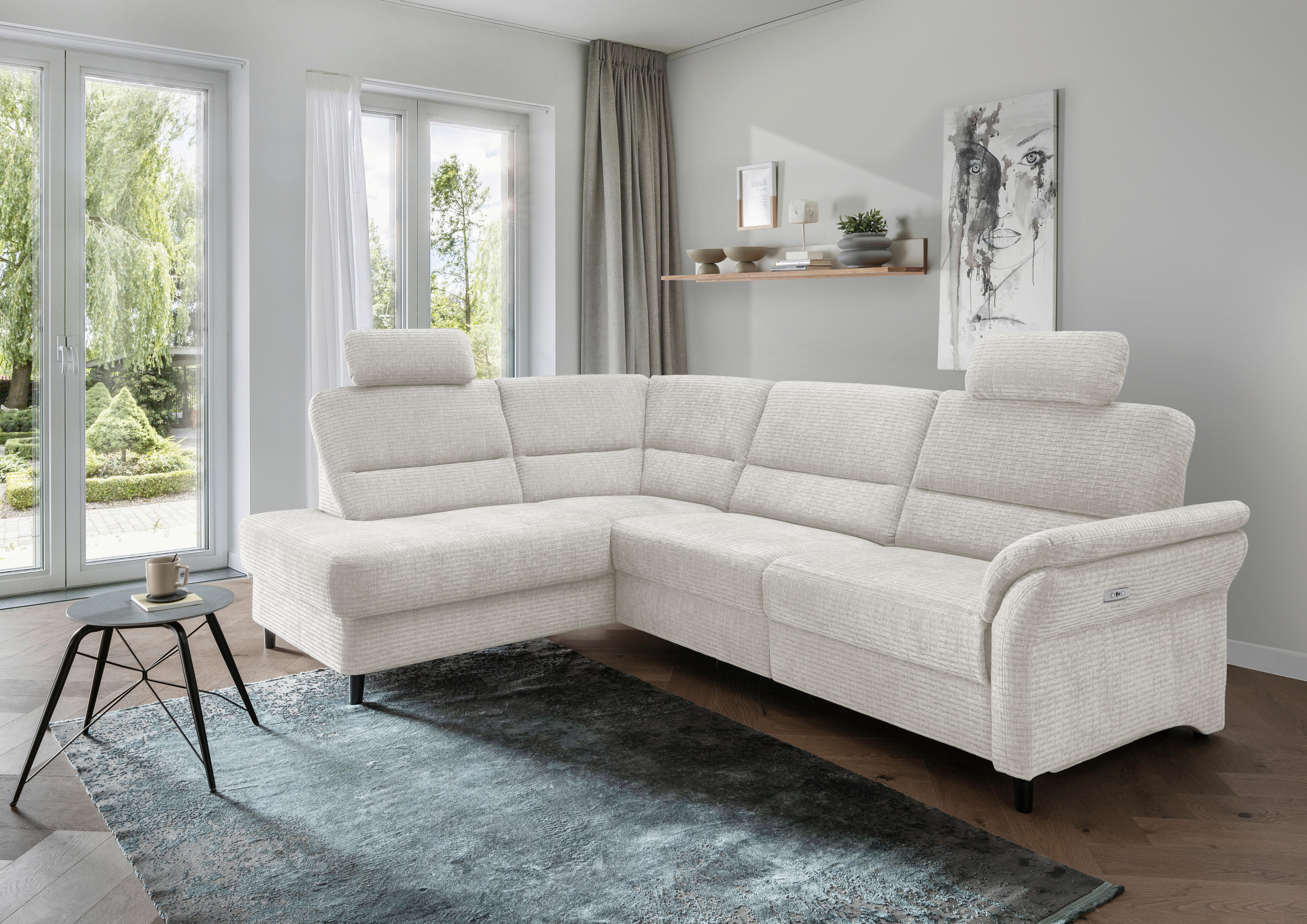 Ecksofa Cavoli Creme Relaxfunktion S: 190x266cm - Creme/Schwarz, MODERN, Textil (190/266cm) - Livetastic