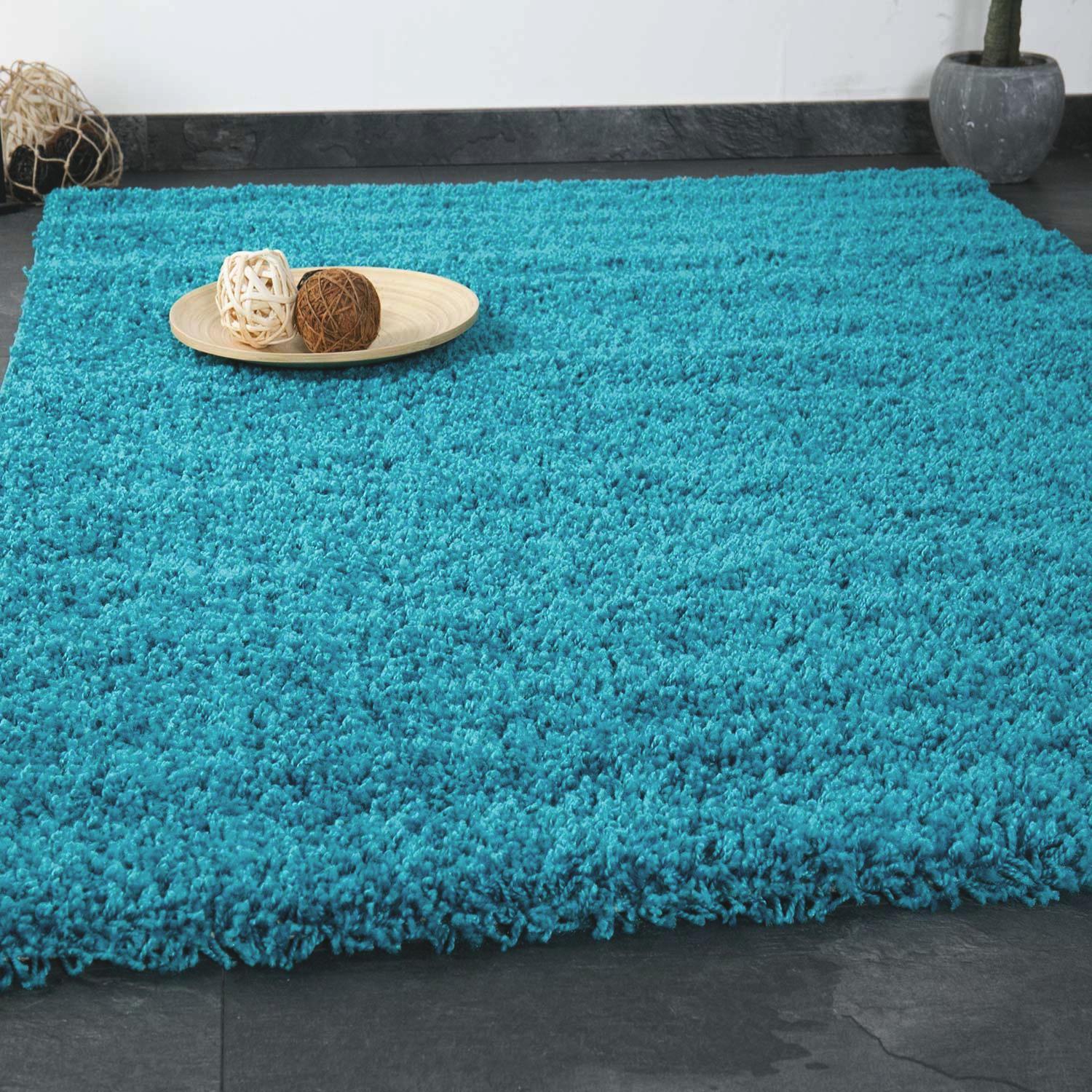 Hochflorteppich in Türkis
