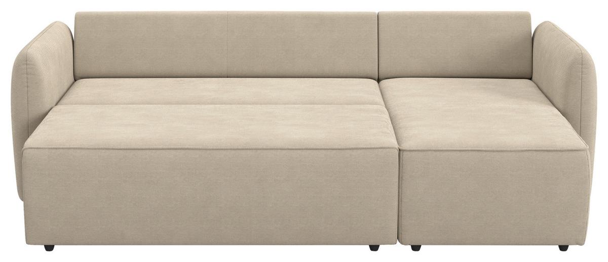 Ecksofa mit Bettfunktion Flow Cord braun, B: 239cm - Hellbraun/Schwarz, Trend, Textil (239/170cm) - MID.YOU