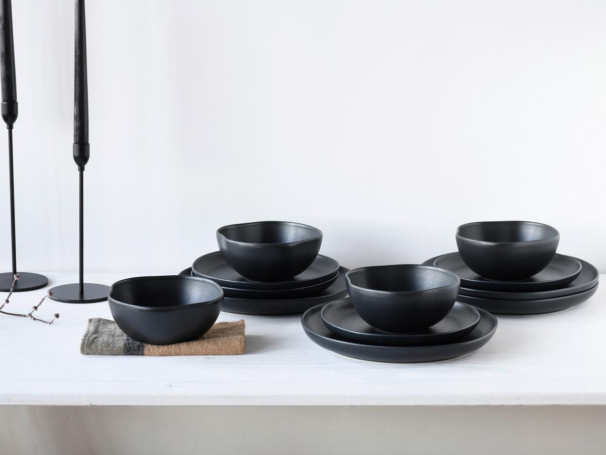 Jídelní souprava 12-dílná - černá, Basics, keramika (42/39/36cm) - Creatable