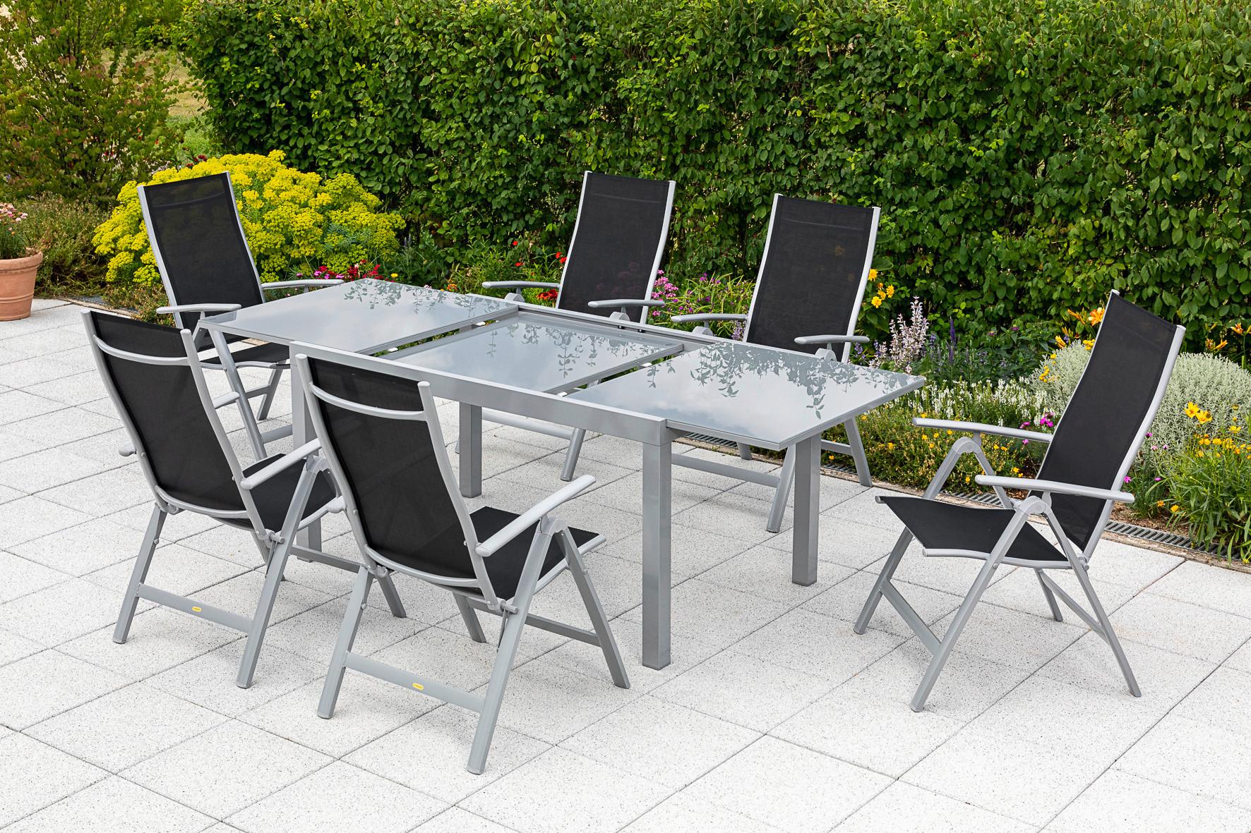 Gartentisch Ausziehbar Metall/Glas L 200-300 cm - Silberfarben/Grau, KONVENTIONELL, Glas/Metall (200-300/110/75cm) - Gardenson