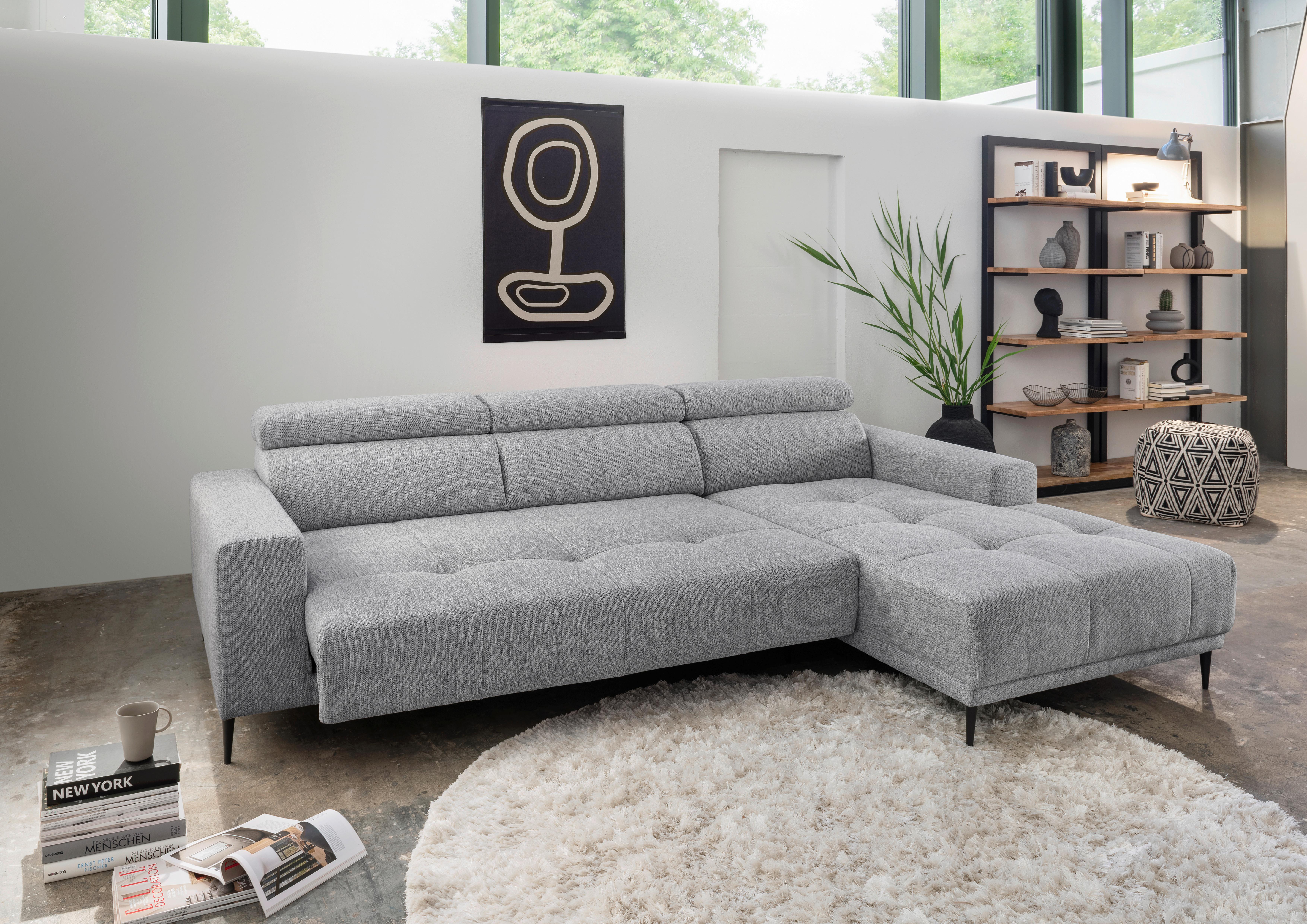 Ecksofa Intera Silberfarben S: 276x188 Cm - Silberfarben/Schwarz, KONVENTIONELL, Textil (276/188cm) - Livetastic