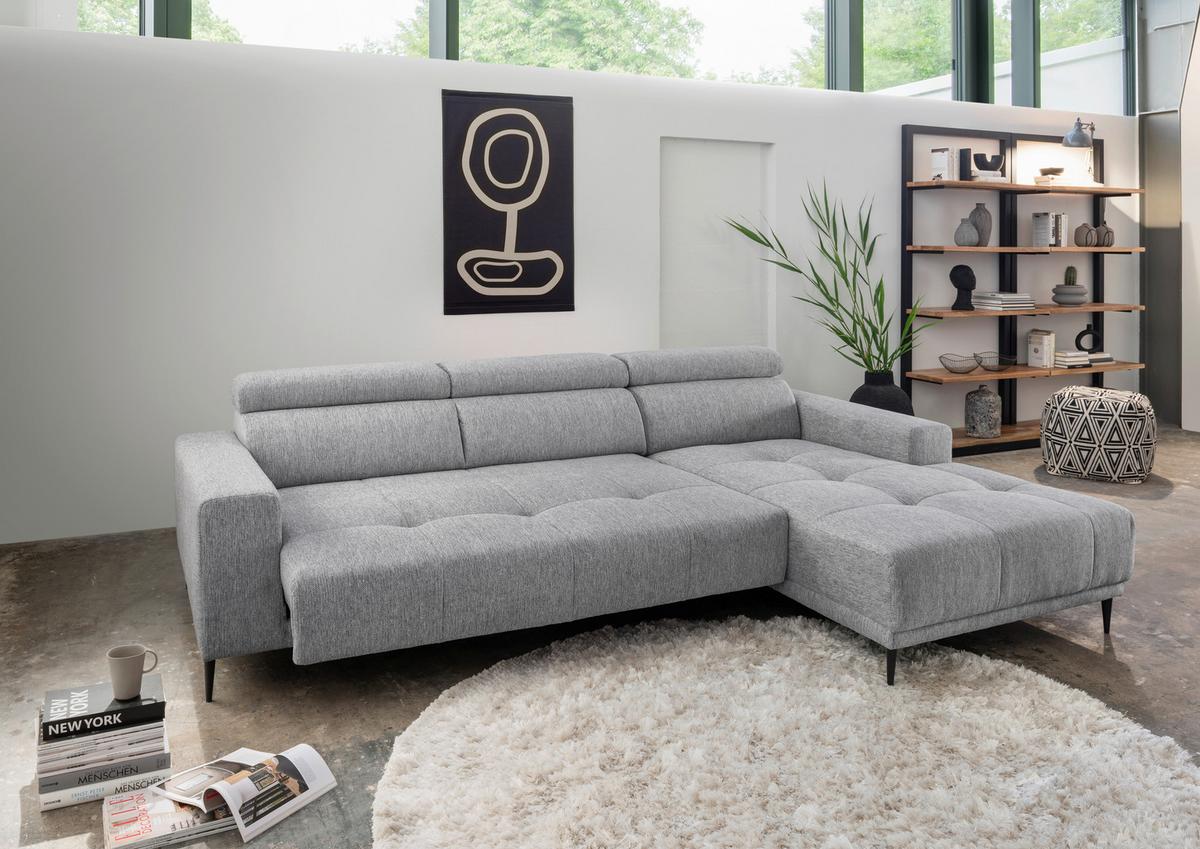 Ecksofa Intera Silberfarben S: 276x188 Cm - Silberfarben/Schwarz, KONVENTIONELL, Textil (276/188cm) - Livetastic