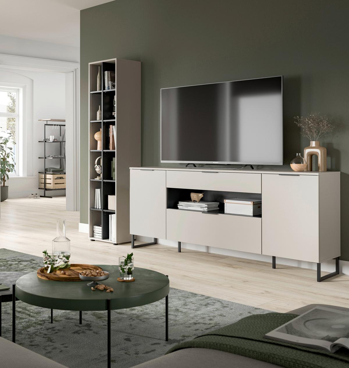 WOHNWAND Noida Kaschmirfarben B: 245cm - Kaschmir/Schwarz, Design, Holzwerkstoff (245/192/41cm) - Livetastic