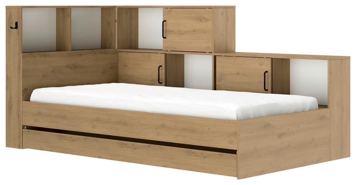 Stauraumbett Erwan - Eiche Artisan/Weiß, MODERN, Holzwerkstoff (90/200cm) - MID.YOU