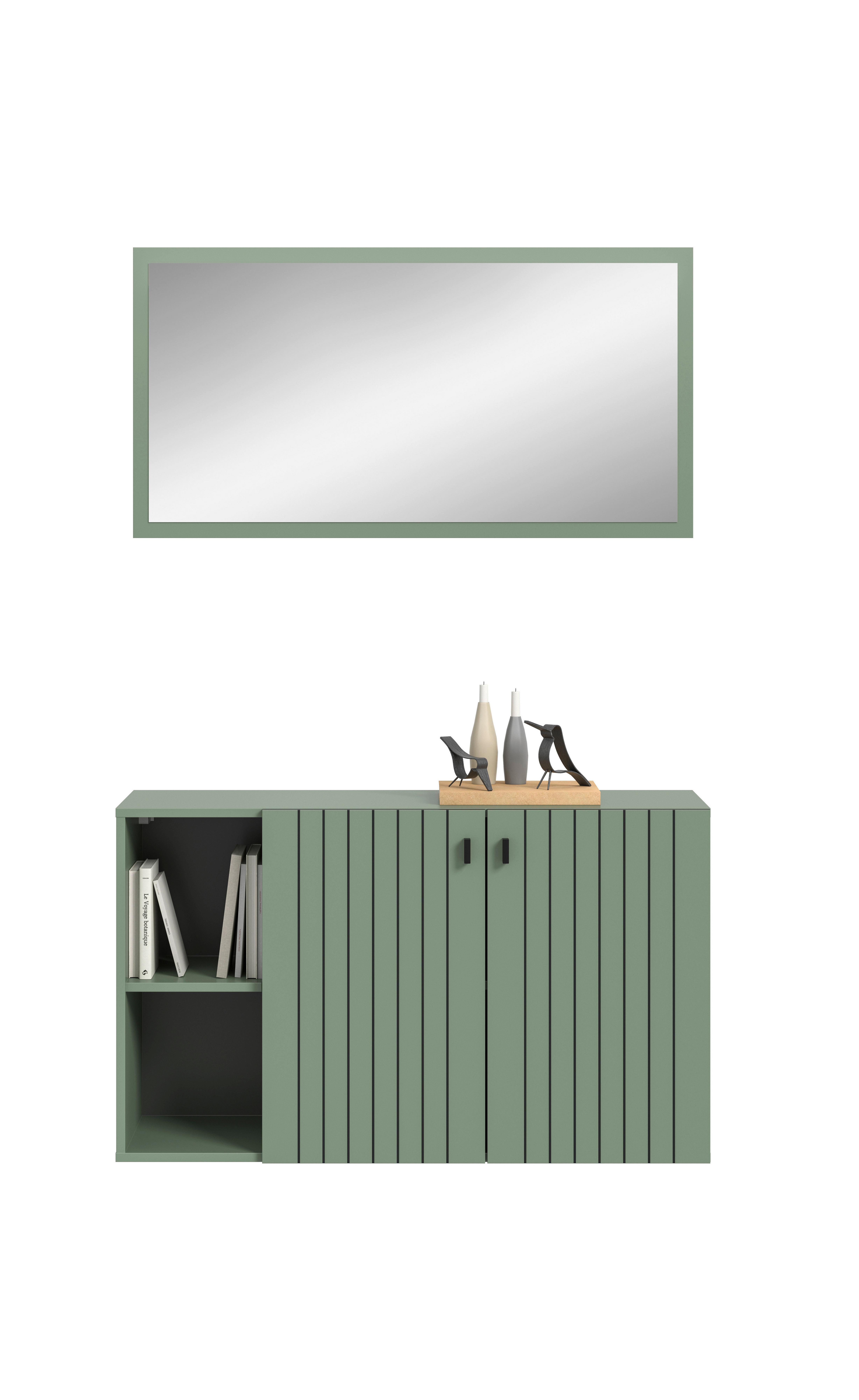 Garderobe Station Graugrün B: 106cm - Graugrün, Design, Holzwerkstoff (106/192/37cm) - MID.YOU