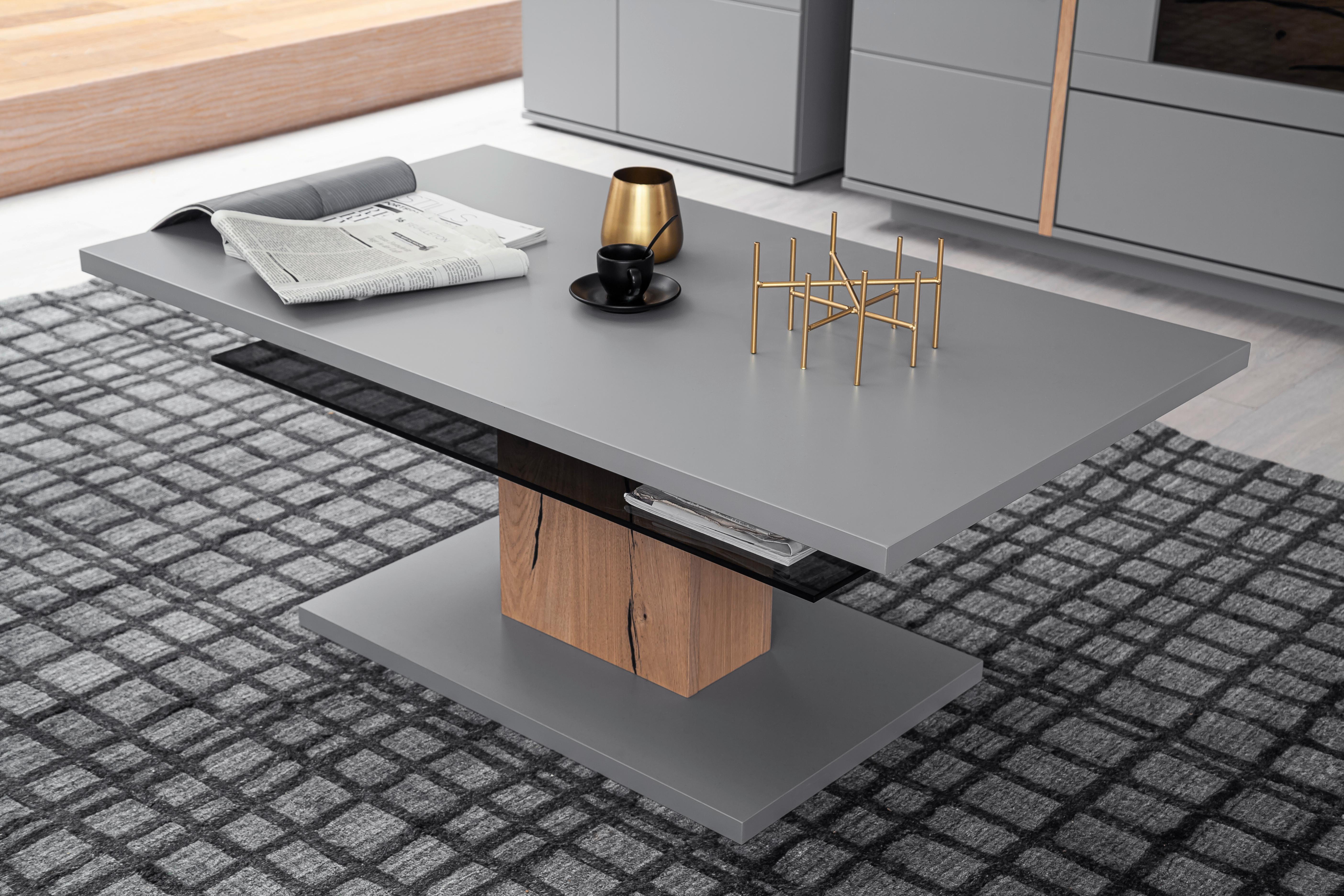 Couchtisch Sevilla Grau/Eichefarben - Eichefarben/Grau, Design, Glas/Holzwerkstoff (115/65/46cm) - MID.YOU