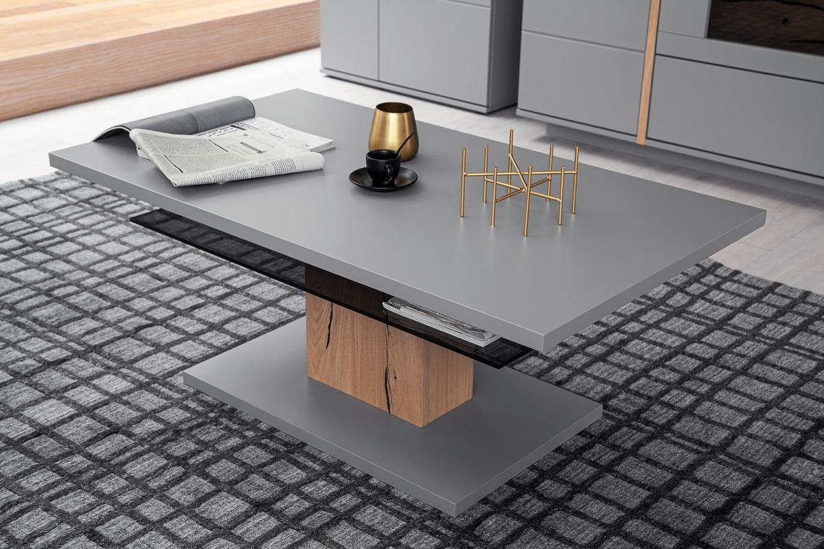 Couchtisch Sevilla Grau/Eichefarben - Eichefarben/Grau, Design, Glas/Holzwerkstoff (115/65/46cm) - MID.YOU