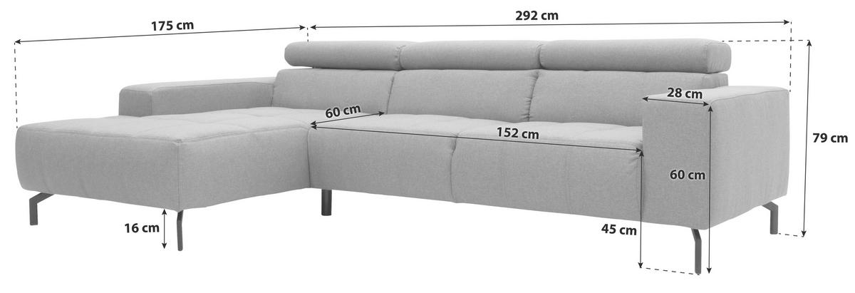 Ecksofa Cunelli Dunkelblau Webstoff - Schwarz/Dunkelblau, Design, Textil (175/292cm) - MID.YOU