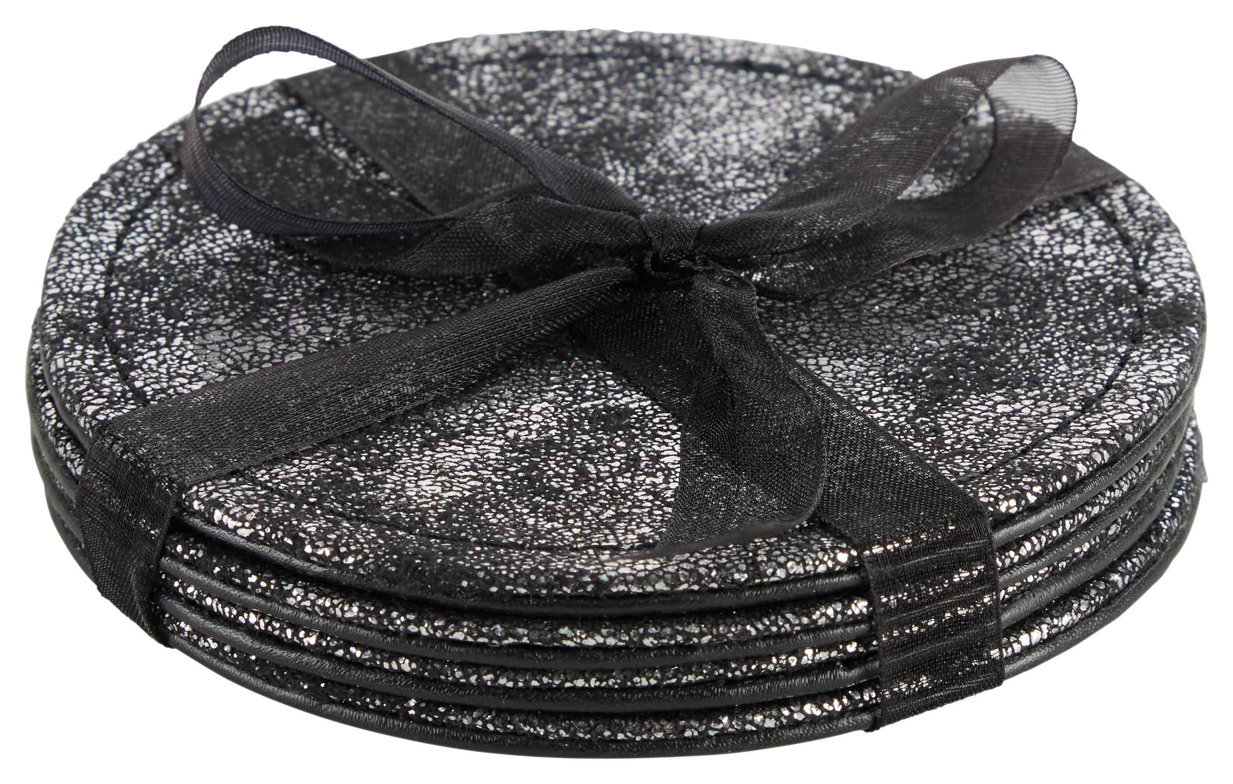 Sada podložek Glamour, 4 ks/bal. - černá/barvy stříbra, Moderní, karton/plast (10cm) - Modern Living