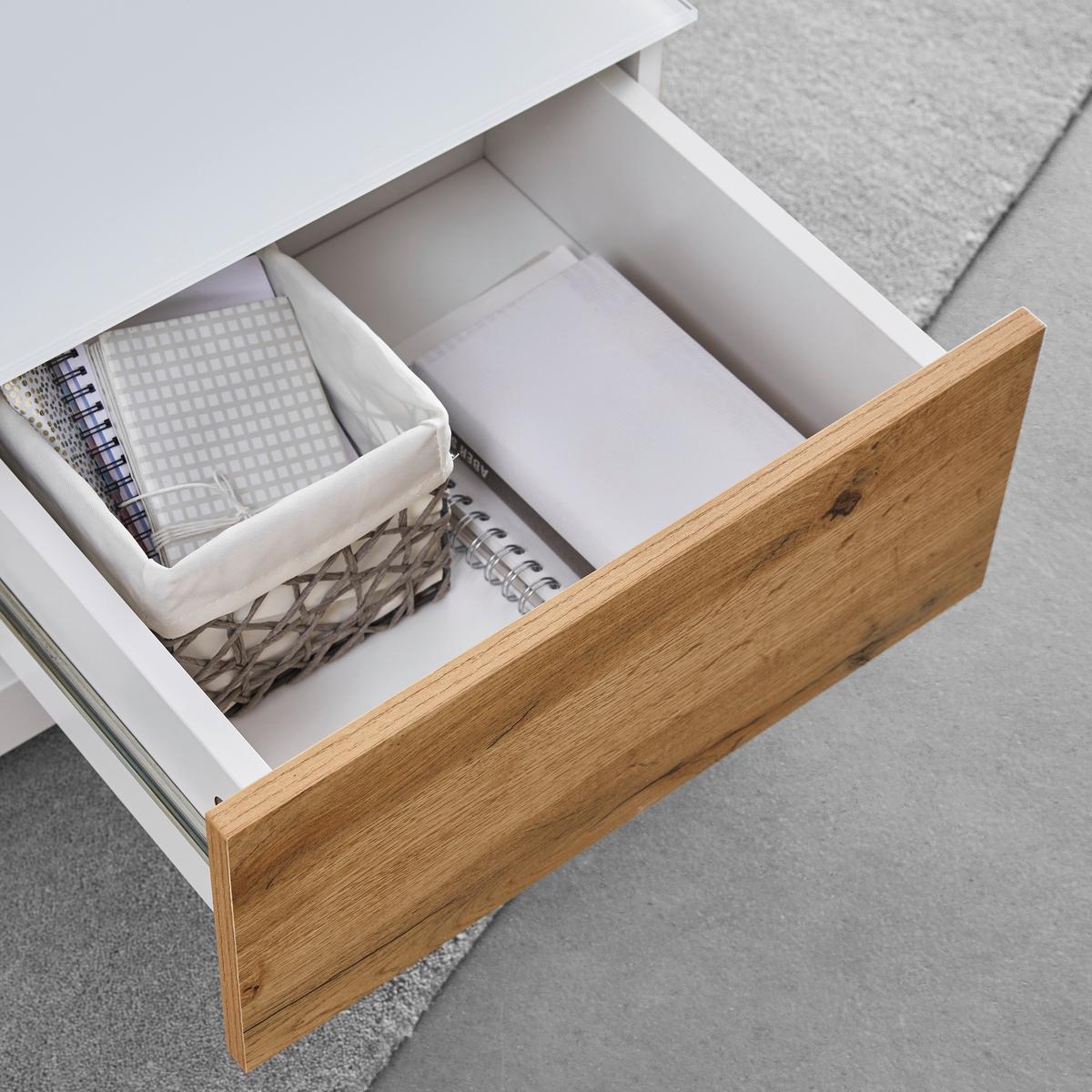 Konferenční stolek NEVIO bílá/dekor dub - bílá/barvy dubu, Moderní, sklo (85/85/30cm) - Bessagi Home