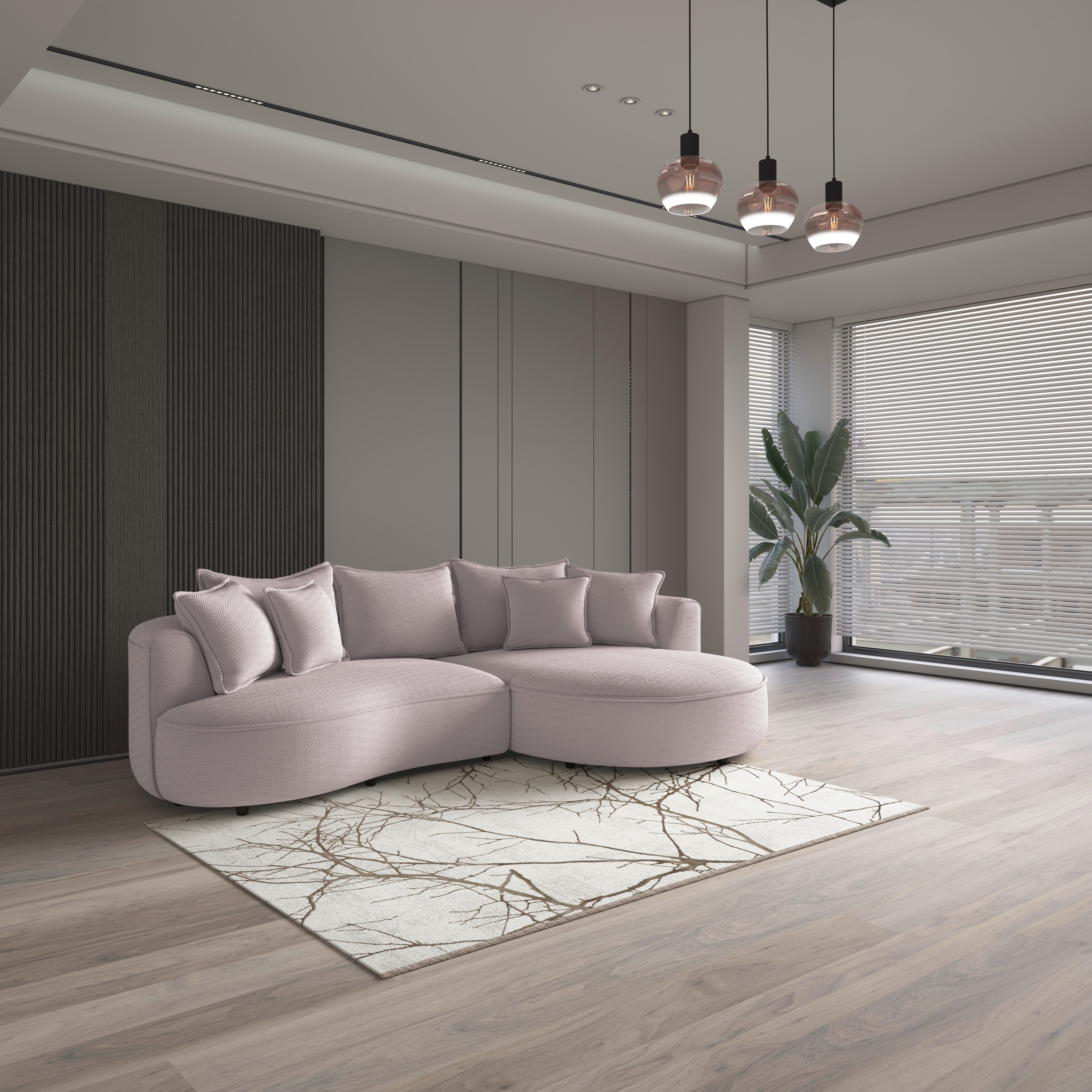 Rohová sedačka LEVI, pravá, světle růžová, se 7 polštáři - černá/světle růžová, Moderní, textil/plast (287/168cm)
