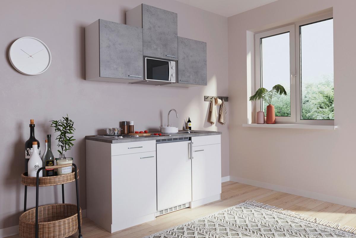 Miniküche Mit Kühlschrank Und Mikrowelle B: 150 Cm Grau/weiß - Weiß/Grau, KONVENTIONELL, Holzwerkstoff (150cm) - Respekta