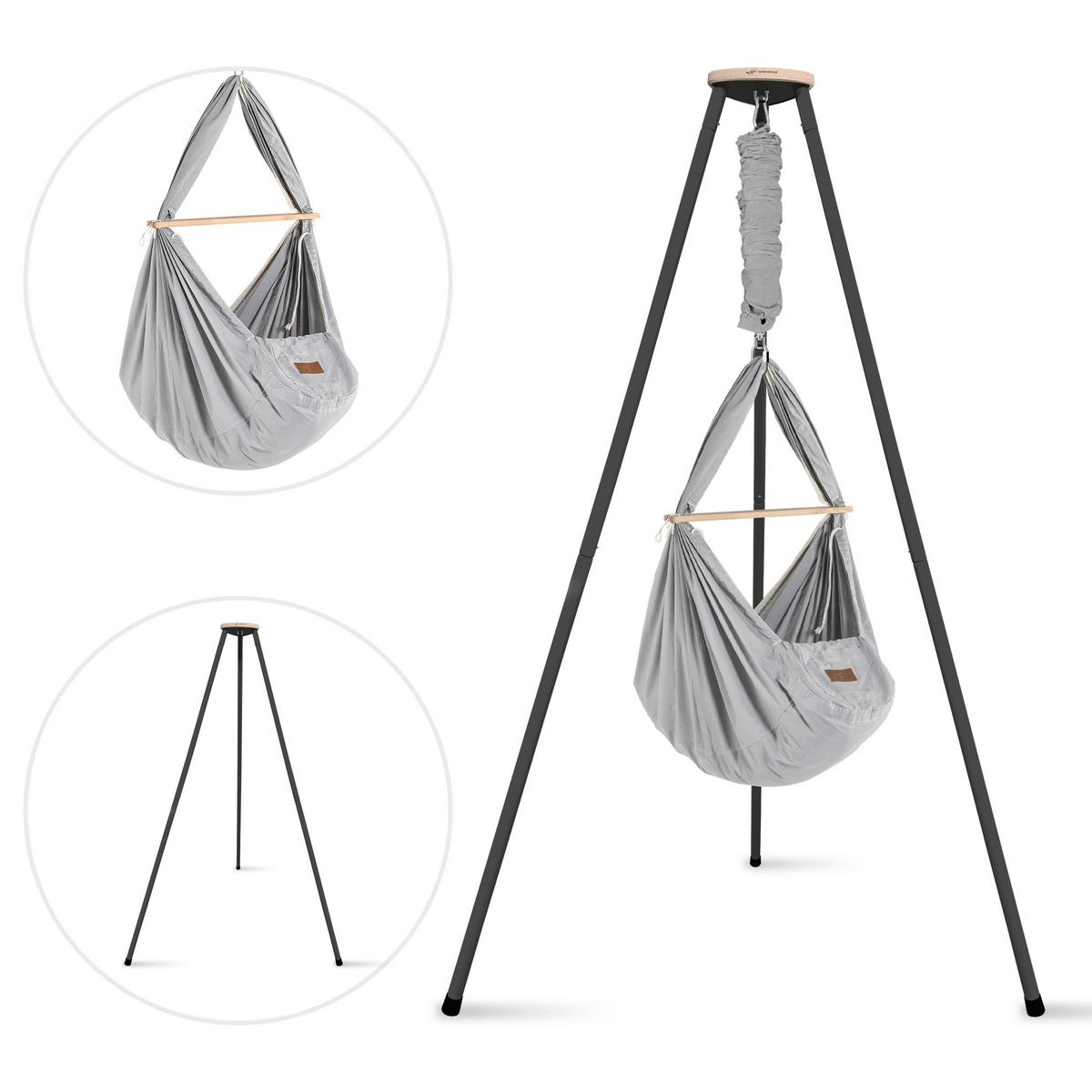 FEDERWIEGE SW-SET-FT-012 - Anthrazit/Grau, Basics, Holz/Textil (135/194/135cm) - SCHMUSEWOLKE