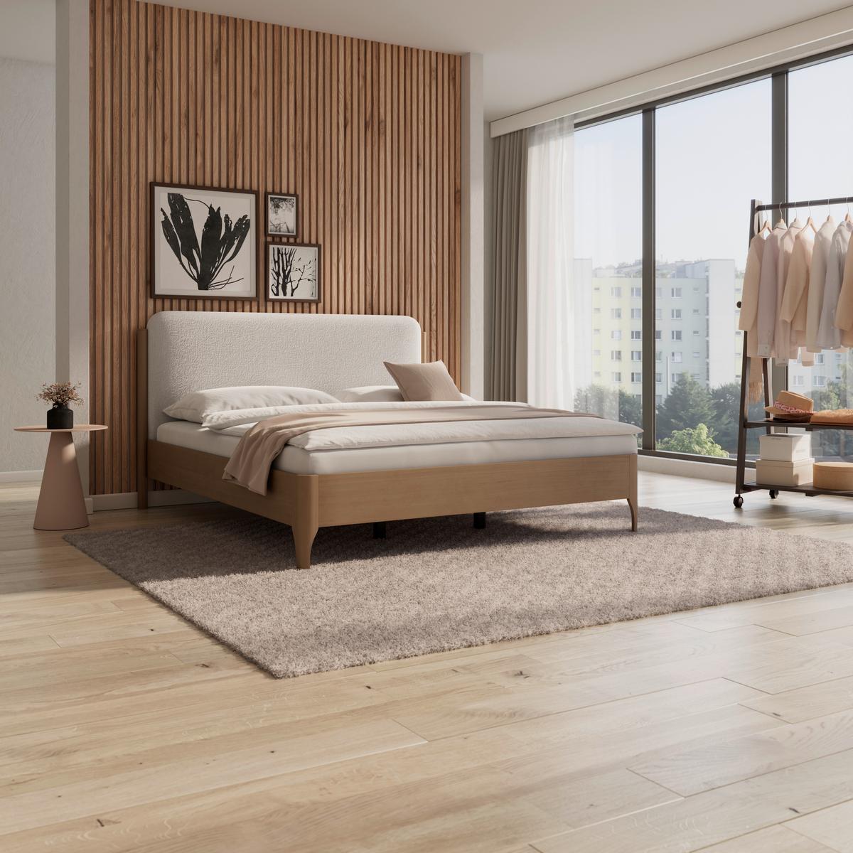 Čalouněná postel AMINA 180x200, světle hnědá - slonovinová/světle hnědá, Moderní, dřevo/kompozitní dřevo (180/200cm) - Bessagi Home