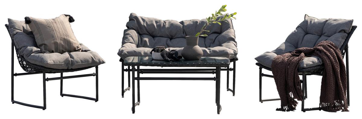 LOUNGEGARNITUR TINA - Schwarz/Grau, KONVENTIONELL, Kunststoff/Textil - Gardenson