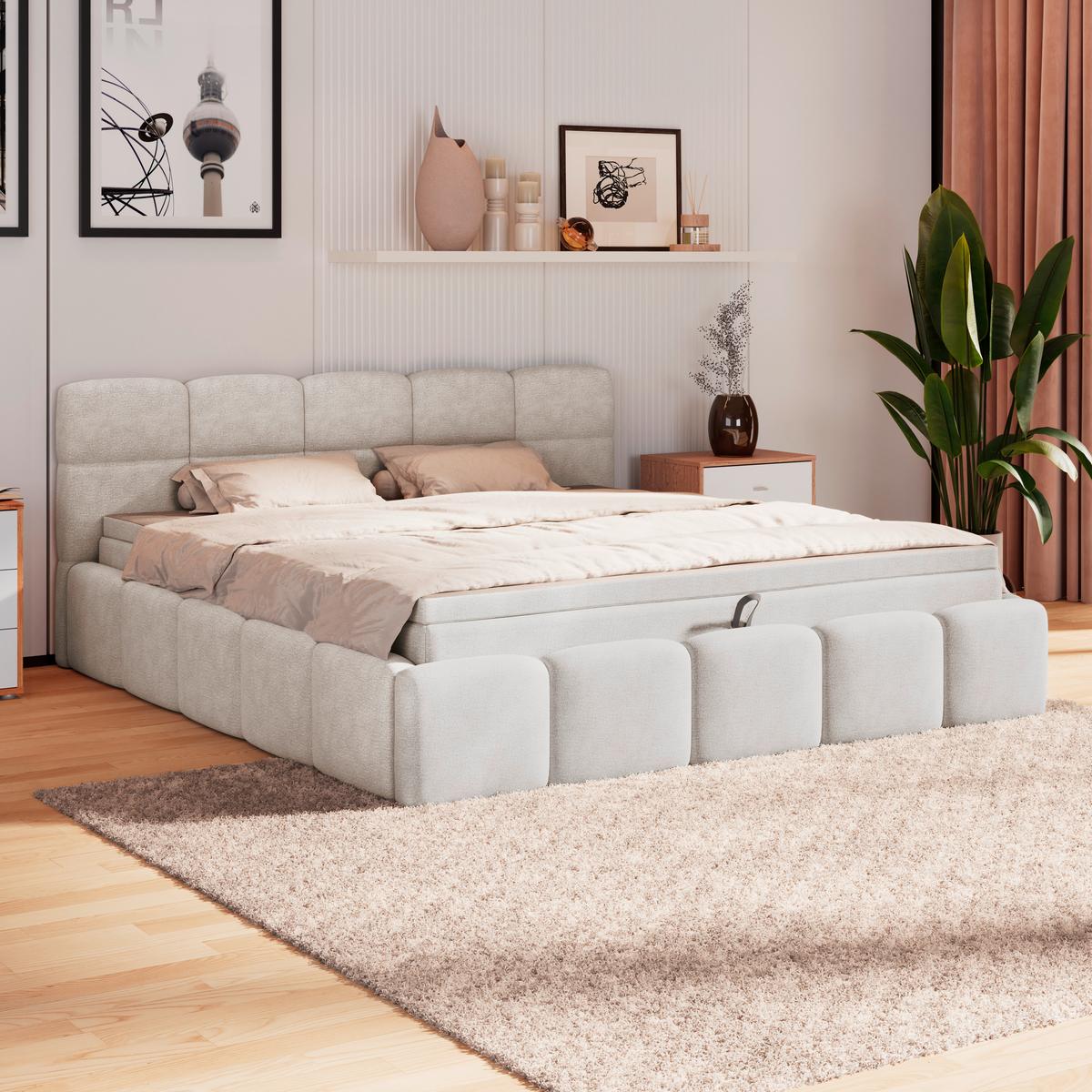 Polsterbett Noe Cremefarben 180x200 cm - Creme/Schwarz, Trend, Textil/Metall (180/200cm)