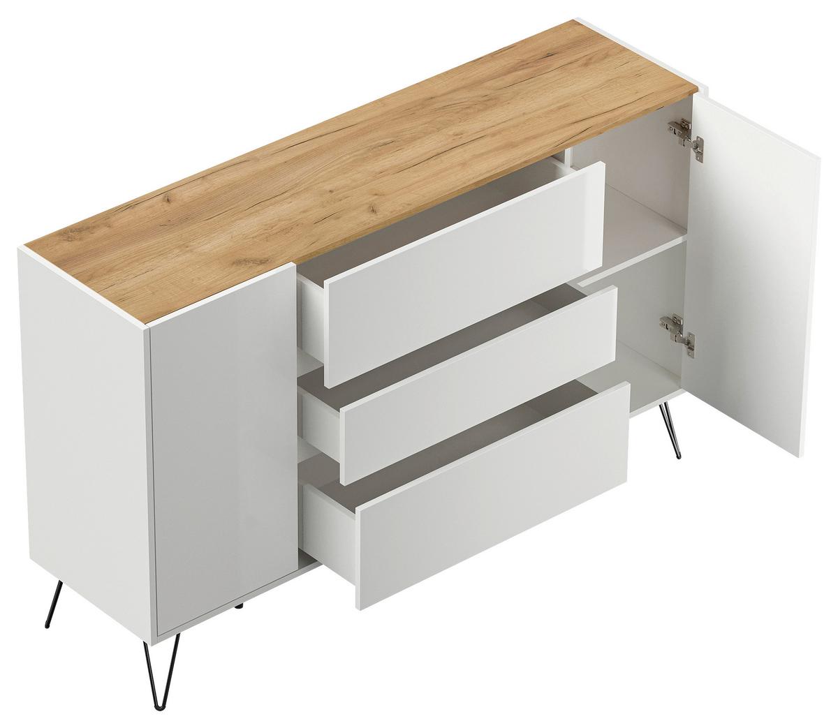 Sideboard Posseik Industrial Eichefarben/weiß B: 155 Cm - Weiß Hochglanz/Eichefarben, Design, Holzwerkstoff (155/93,6/42cm) - P & B