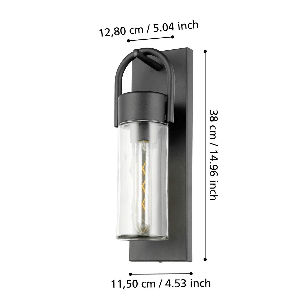 Außenwandleuchte Carraro 60W Metall Glas, Wandmontage - Klar/Schwarz, KONVENTIONELL, Glas/Metall (11,5cm) - Eglo