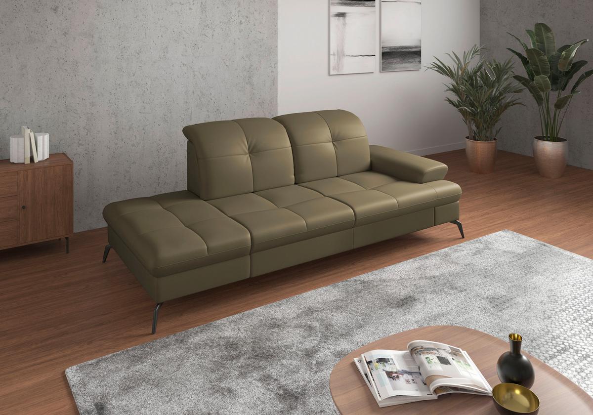 Récamiere Amica E, Olivgrün B: 231 Cm - Schwarz/Olivgrün, KONVENTIONELL, Leder (231/90/122cm) - Sit & More