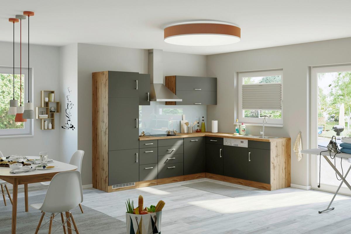 Eckküche Winkelblock ohne Geräte 210x150 cm Anthrazit - Eichefarben/Anthrazit, MODERN, Holzwerkstoff (210/270cm) - Held