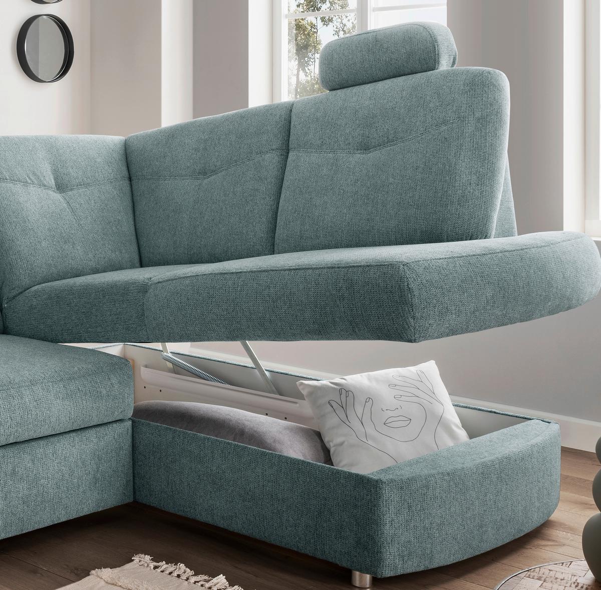 Eckschlafsofa Rosali Mintgrün S: 264x180 Cm - Chromfarben/Mintgrün, MODERN, Textil (264/180cm) - Livetastic