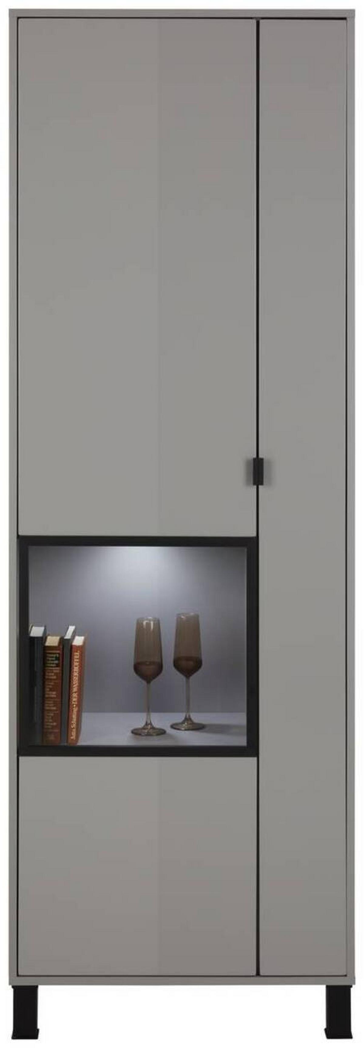 VITRÍNA GRID - šedá/černá, Moderní, kompozitní dřevo/plast (65/197/38cm) - Mömax