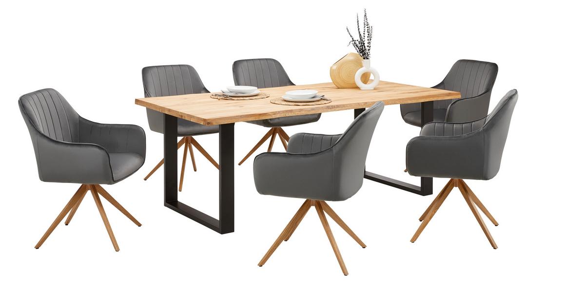 Étkezőasztal Wood 200 - natúr színű/fekete, Konventionell, fém/fa (200/75/100cm) - James Wood