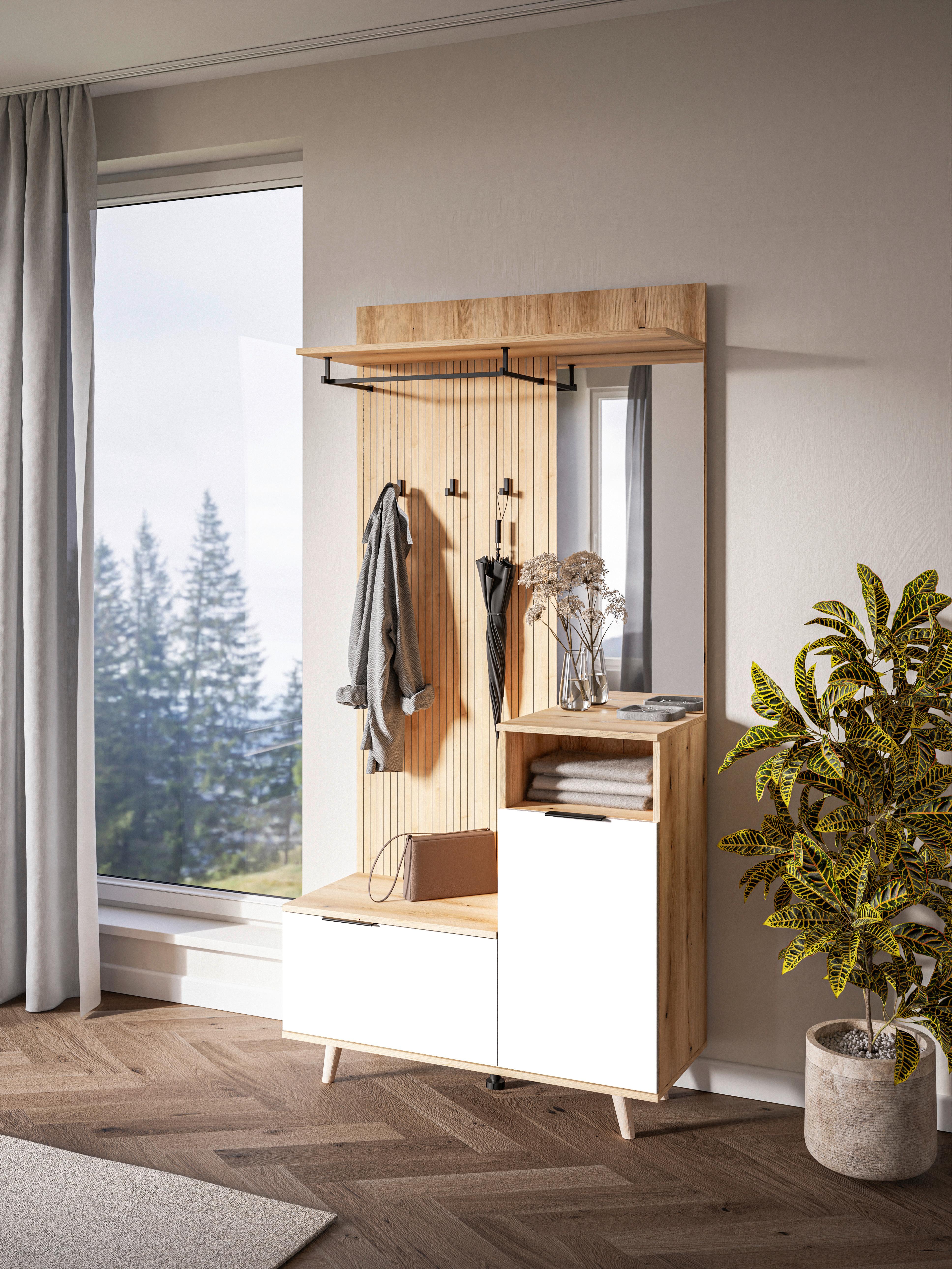 Garderobe Nordic C - Eichefarben/Weiß, Design, Holzwerkstoff (100/204/40cm) - MID.YOU