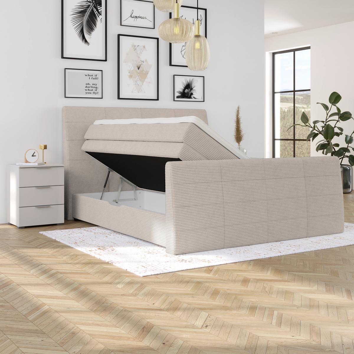 Boxspringbett Libra - Champagner/Schwarz, KONVENTIONELL, Textil (160/200cm)