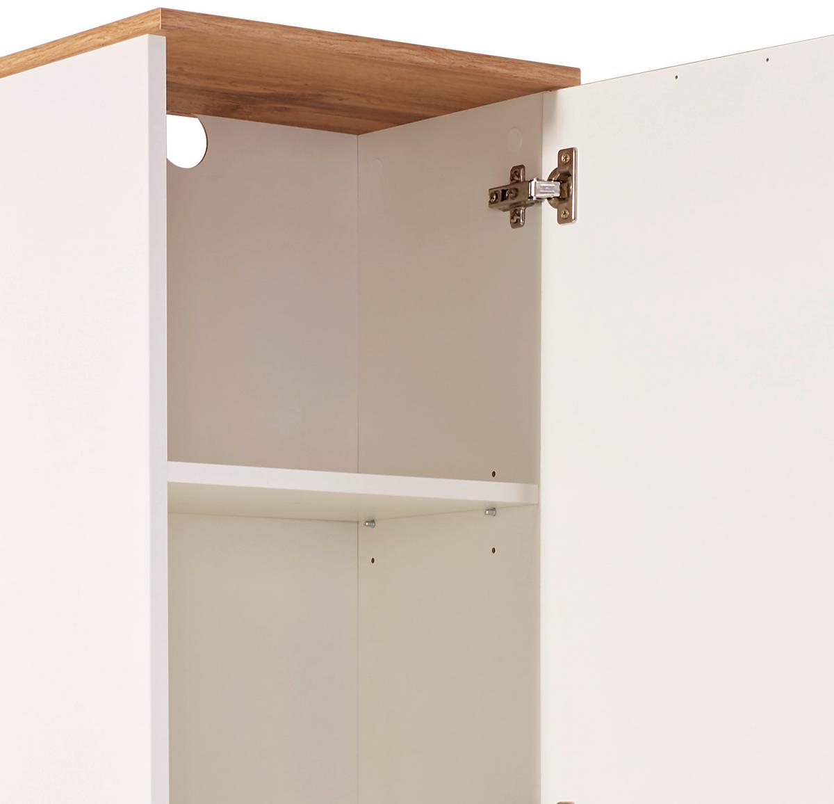 Vysoká skriňa do kupeľne Turin šírka 40cm - biela/dub wotan, Modern, kov/drevo (40/195/30cm)