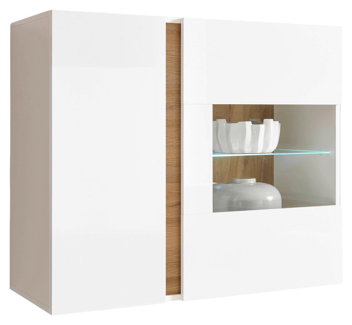 Hängevitrine Clair Weiß/Eiche Dekor B: 97cm - Eichefarben/Weiß, Design, Glas/Holzwerkstoff (97/83/40cm) - MID.YOU