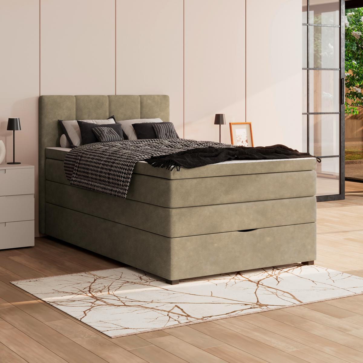 Boxspringbett mit Topper & Bettkasten 100x200 Lauro - Schwarz/Braun, Trend, Textil (100/200cm)