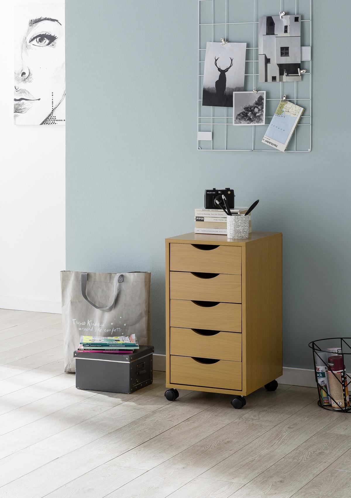 Rollcontainer Buche Dekor 33x68x38 cm - Buchefarben, KONVENTIONELL, Holzwerkstoff/Kunststoff (33/68/38cm) - MID.YOU