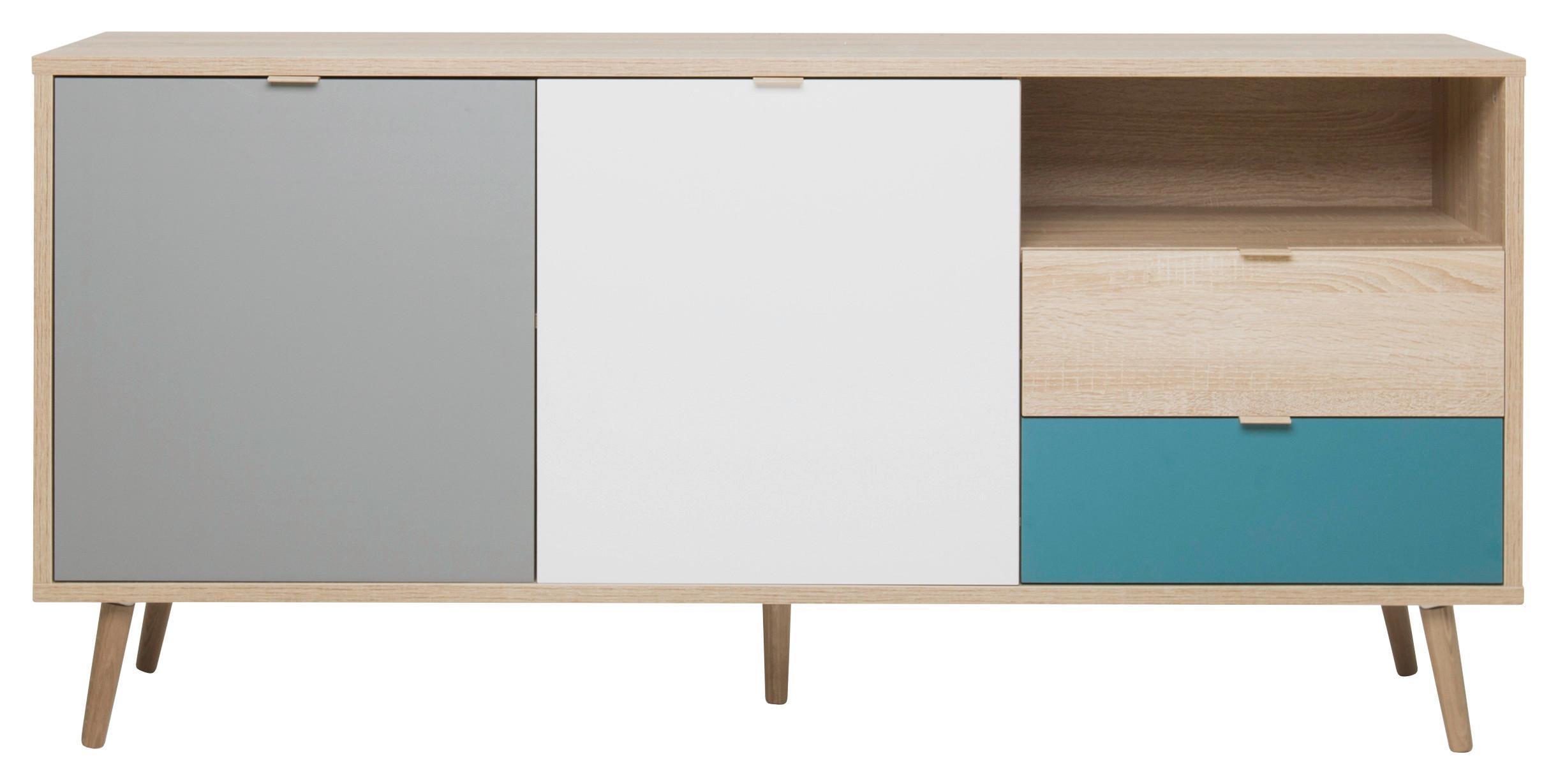Sideboard Dekor 150 cm Cuba 51 Trend Grau/Weiß/Petrol/Eiche - Eichefarben/Petrol, Trend, Holzwerkstoff (150/68/40cm) - MID.YOU