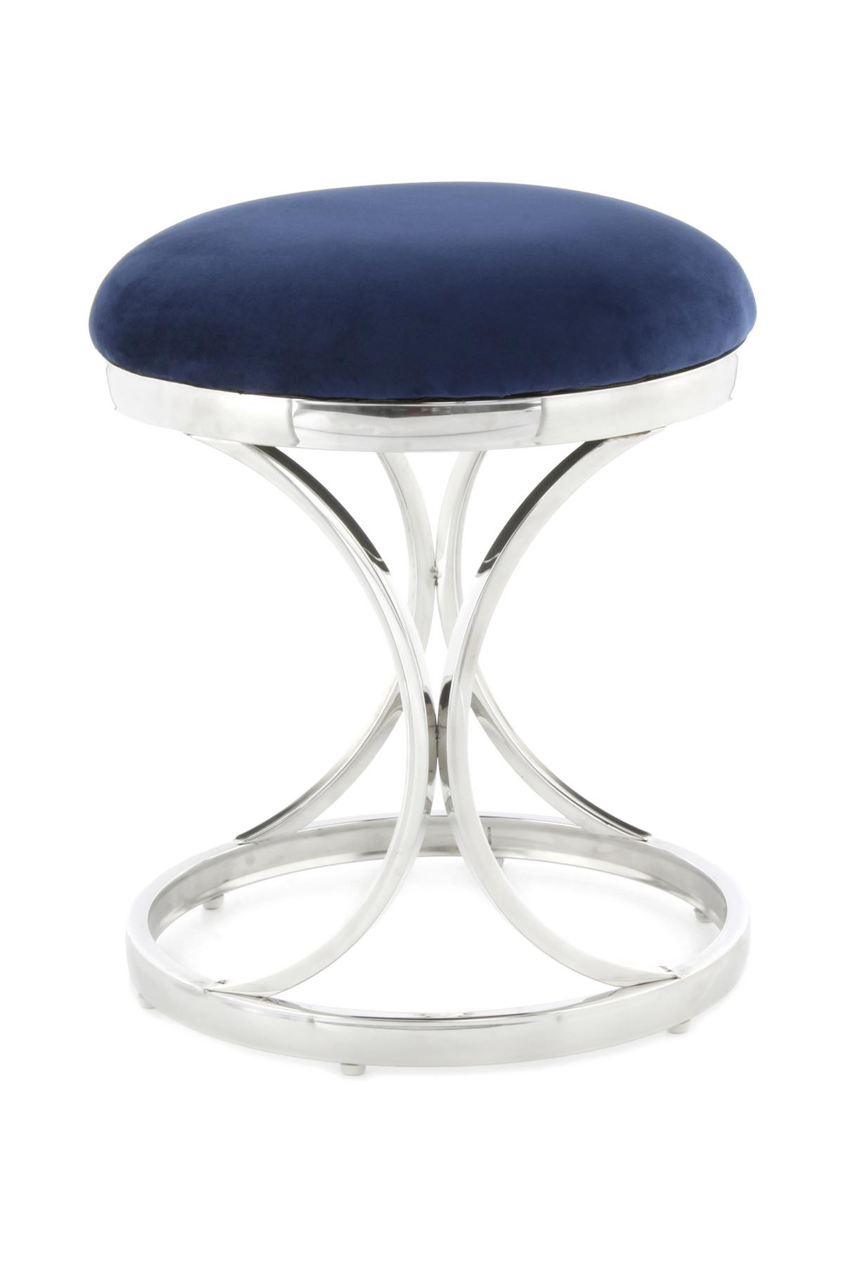 Hocker Samt/Edelstahl Blau/ Silbern Sitz Gepolstert H:49cm - Blau/Silberfarben, Trend, Textil/Metall (40/49/40cm) - Kayoom