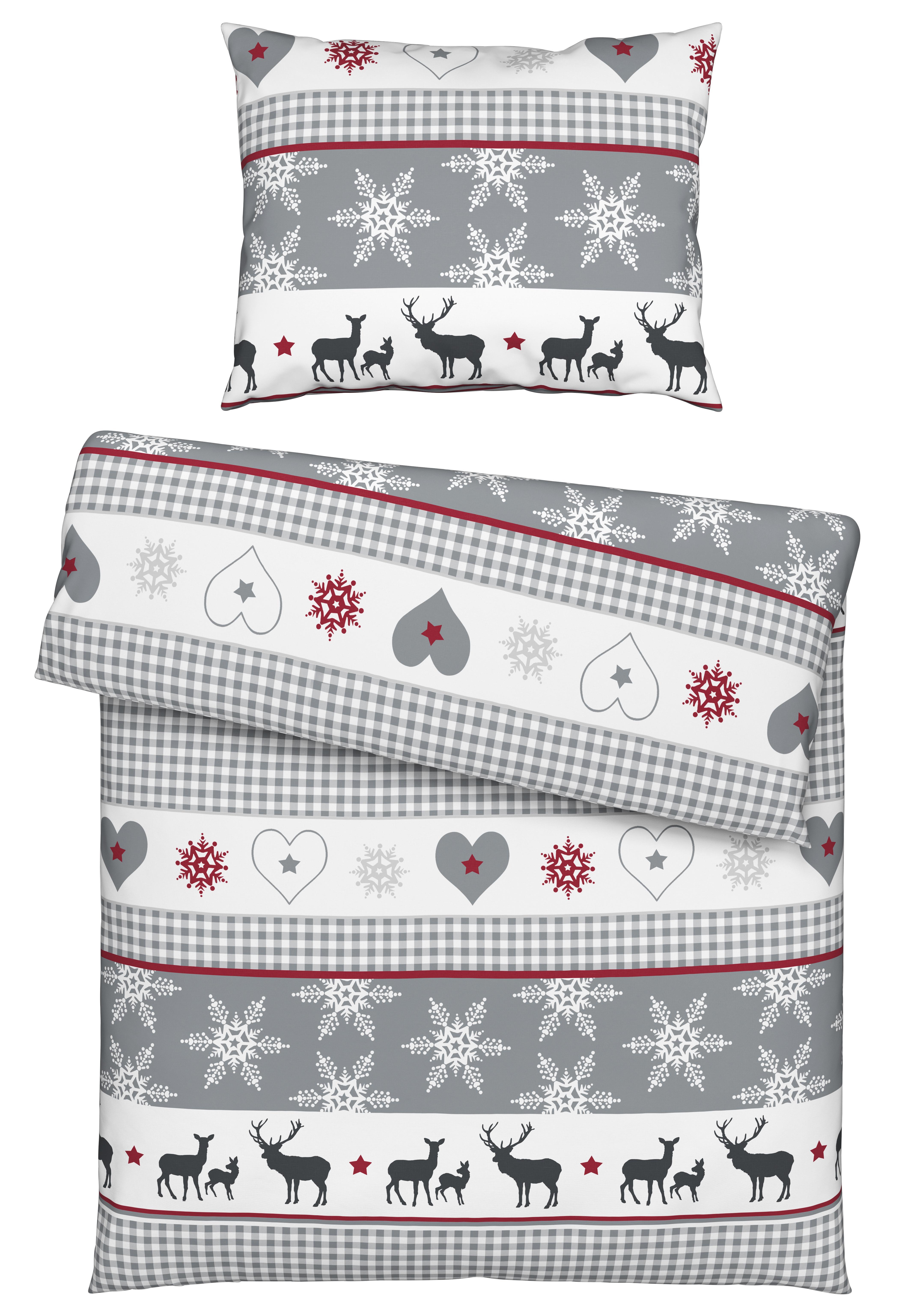 Ágyneműhuzat-garnitúra WARM WISHES - Piros/Szürke, konvencionális, Textil - Luca Bessoni