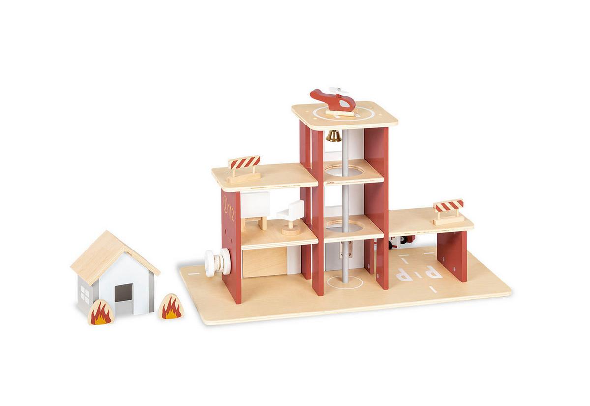 Feuerwehrstation Feuerwache 'ben' Mit Zubehör - Multicolor, Basics, Holz (55/32cm) - Pinolino